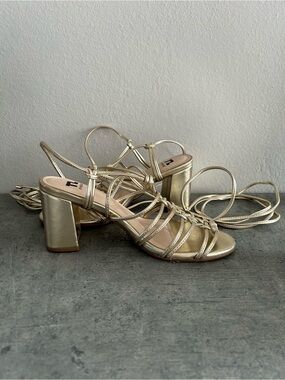 NOVUS Strappy Metallic Gold Block Heel Sandals